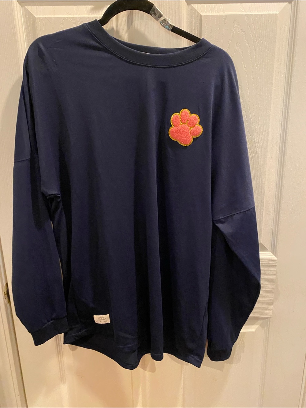 Navy Long Sleeve Shirt with Pink Paw Patch